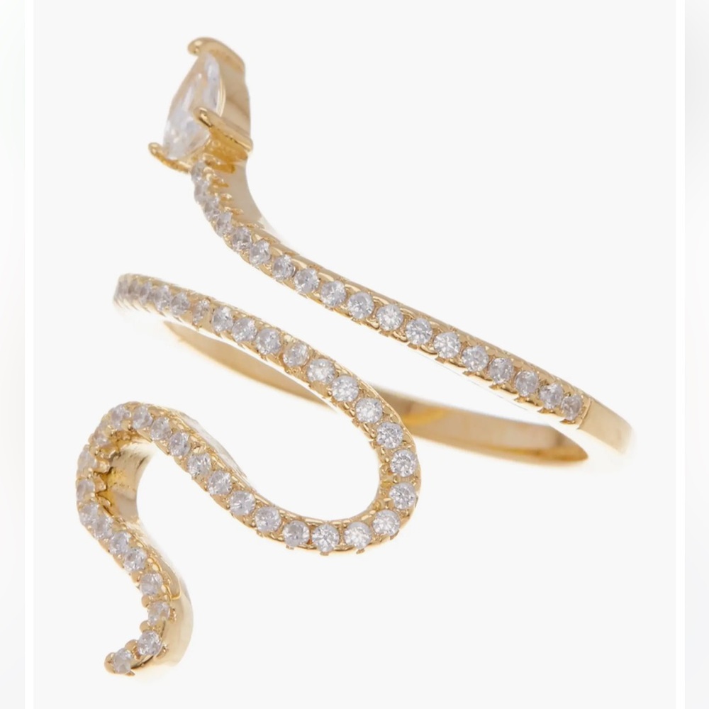 Adornia Gold winding snake ring with Swarovski crystals